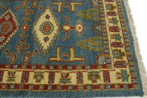 Blue Geometric 2'8X9'5 Kazak Oriental Runner Rug
