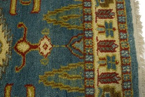 Blue Geometric 2'8X9'5 Kazak Oriental Runner Rug