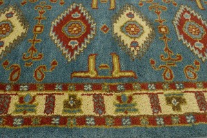 Blue Geometric 2'8X9'5 Kazak Oriental Runner Rug