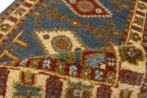 Blue Geometric 3X10 Kazak Oriental Runner Rug