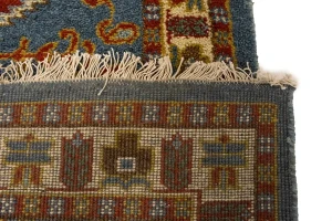 Blue Geometric 3X10 Kazak Oriental Runner Rug