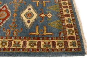 Blue Geometric 3X10 Kazak Oriental Runner Rug