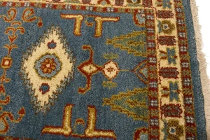 Blue Geometric 3X10 Kazak Oriental Runner Rug