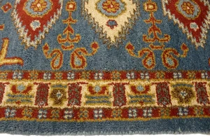 Blue Geometric 3X10 Kazak Oriental Runner Rug