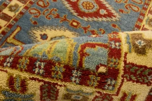 Blue-gray Geometric 3X10 Kazak Oriental Runner Rug