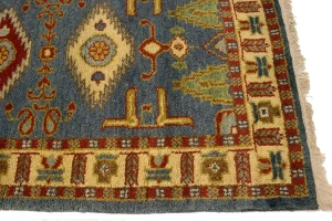 Blue-gray Geometric 3X10 Kazak Oriental Runner Rug
