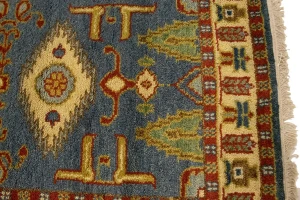 Blue-gray Geometric 3X10 Kazak Oriental Runner Rug