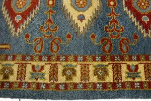 Blue Geometric 3X10 Kazak Oriental Runner Rug