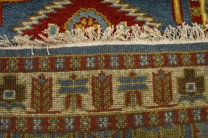Blue Geometric 3X10 Kazak Oriental Runner Rug