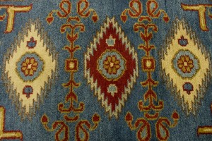 Blue Geometric 3X10 Kazak Oriental Runner Rug
