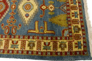 Blue Geometric 3X10 Kazak Oriental Runner Rug