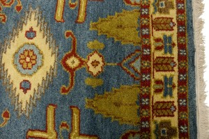 Blue Geometric 3X10 Kazak Oriental Runner Rug