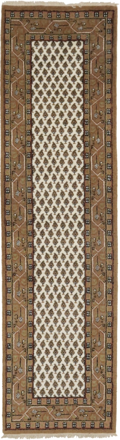 Cream Floral 2'5X9 Indo Botemir Oriental Runner Rug