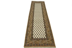 Cream Floral 2'5X9 Indo Botemir Oriental Runner Rug