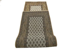 Cream Floral 2'5X9 Indo Botemir Oriental Runner Rug