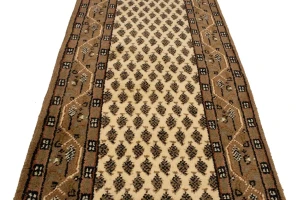 Cream Floral 2'4X9 Indo Botemir Oriental Runner Rug