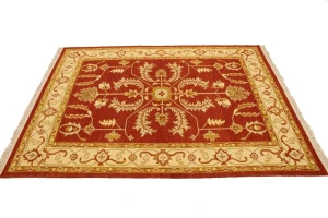 Orange-red Floral 5X6'5 Sumak Oriental Rug