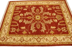 Orange-red Floral 5X6'5 Sumak Oriental Rug