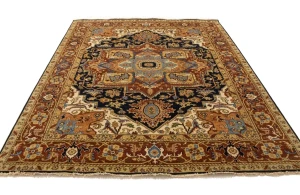 Dark Navy Geometric 8X10 Heriz Serapi Oriental Rug