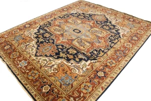 Dark Navy Geometric 8X10 Heriz Serapi Oriental Rug