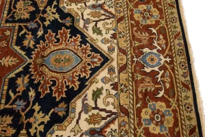 Dark Navy Geometric 8X10 Heriz Serapi Oriental Rug