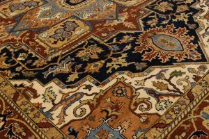Dark Navy Geometric 8X10 Heriz Serapi Oriental Rug