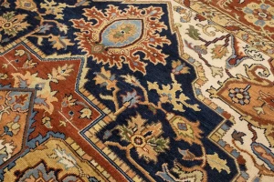 Dark Navy Geometric 8X10 Heriz Serapi Oriental Rug