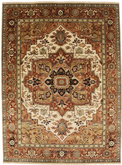 Cream Geometric 9X12 Heriz Serapi Oriental Rug