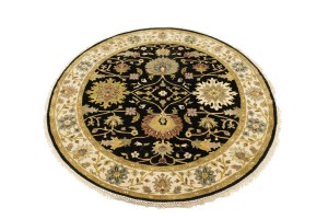 Black Floral 6X6 Chobi Peshawar Oriental Round Rug