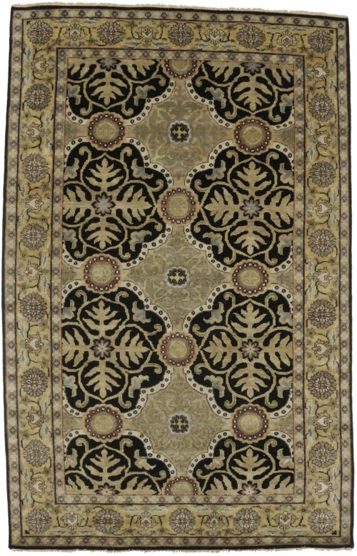 Black & Gold Floral 5X8 Chobi Peshawar Oriental Rug