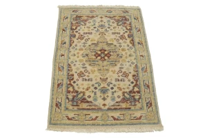 Cream Floral Heriz Serapi 2X3 Transitional Oriental Rug