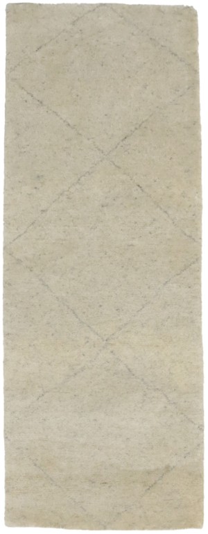 Beige Geometric Modern 2X5'5 Moroccan Style Oriental Rug