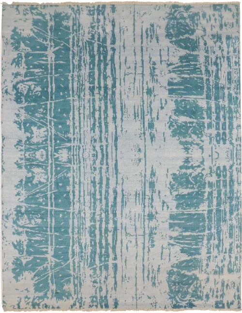 Dark Teal Abstract 8X10 Oriental Modern Rug