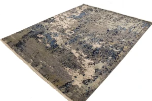 Multicolored Bamboo Silk Abstract 8X10 Distressed Modern Rug