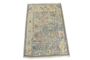 Muted Distressed Heriz 2X3 Transitional Oriental Rug