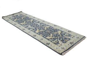 Charcoal Gray Floral 3X8 Oushak Oriental Runner Rug