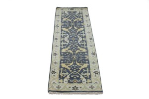 Charcoal Gray Floral 3X8 Oushak Oriental Runner Rug