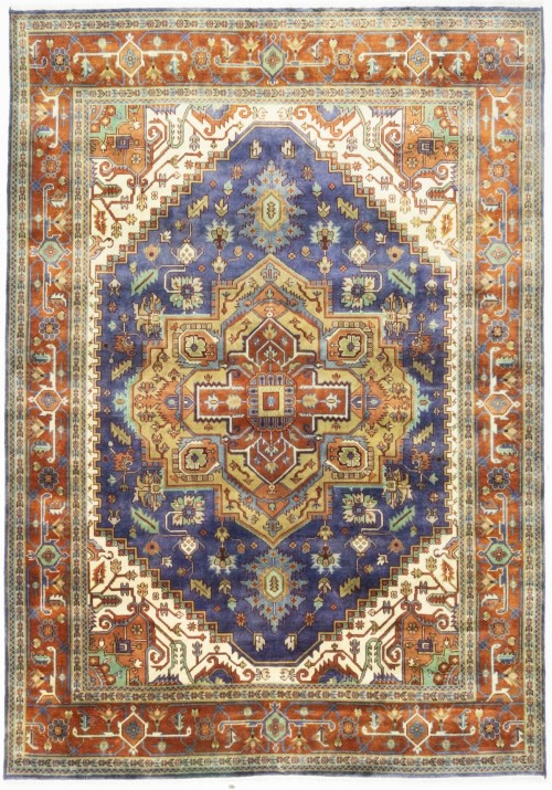 Purple-navy Geometric 10X14 Heriz Serapi Oriental Rug