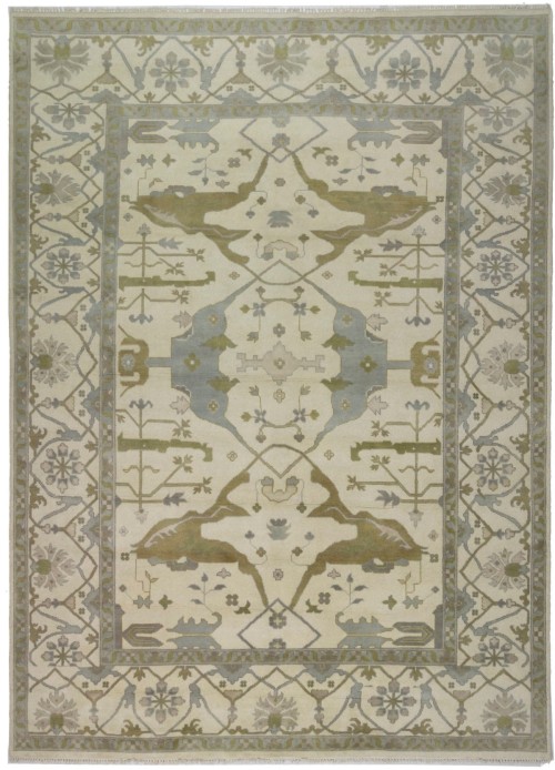 Cream Floral 10X14 Oushak Oriental Rug