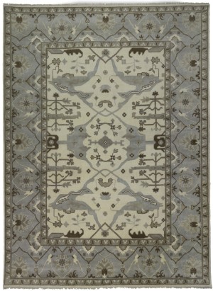 Cream Floral 10X14 Oushak Oriental Rug
