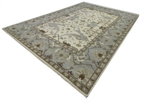 Cream Floral 10X14 Oushak Oriental Rug
