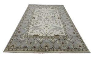 Cream Floral 10X14 Oushak Oriental Rug
