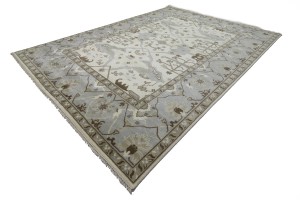 Cream Floral 10X14 Oushak Oriental Rug