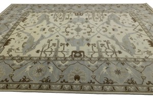 Cream Floral 10X14 Oushak Oriental Rug