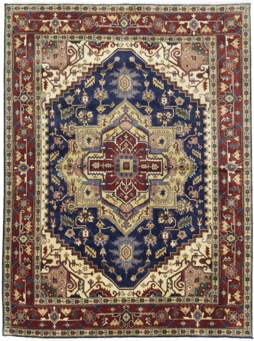 Purple-navy Floral 9X12 Heriz Serapi Oriental Rug