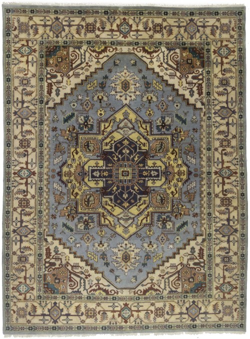 Light Gray Geometric 9X12 Heriz Serapi Oriental Rug