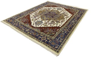 Cream Geometric 8X10 Heriz Serapi Oriental Rug