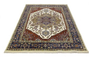 Cream Geometric 8X10 Heriz Serapi Oriental Rug