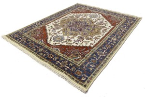 Cream Geometric 8X10 Heriz Serapi Oriental Rug