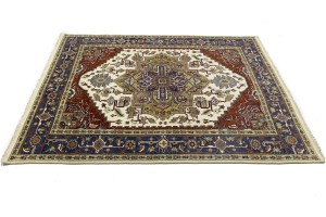 Cream Geometric 8X10 Heriz Serapi Oriental Rug